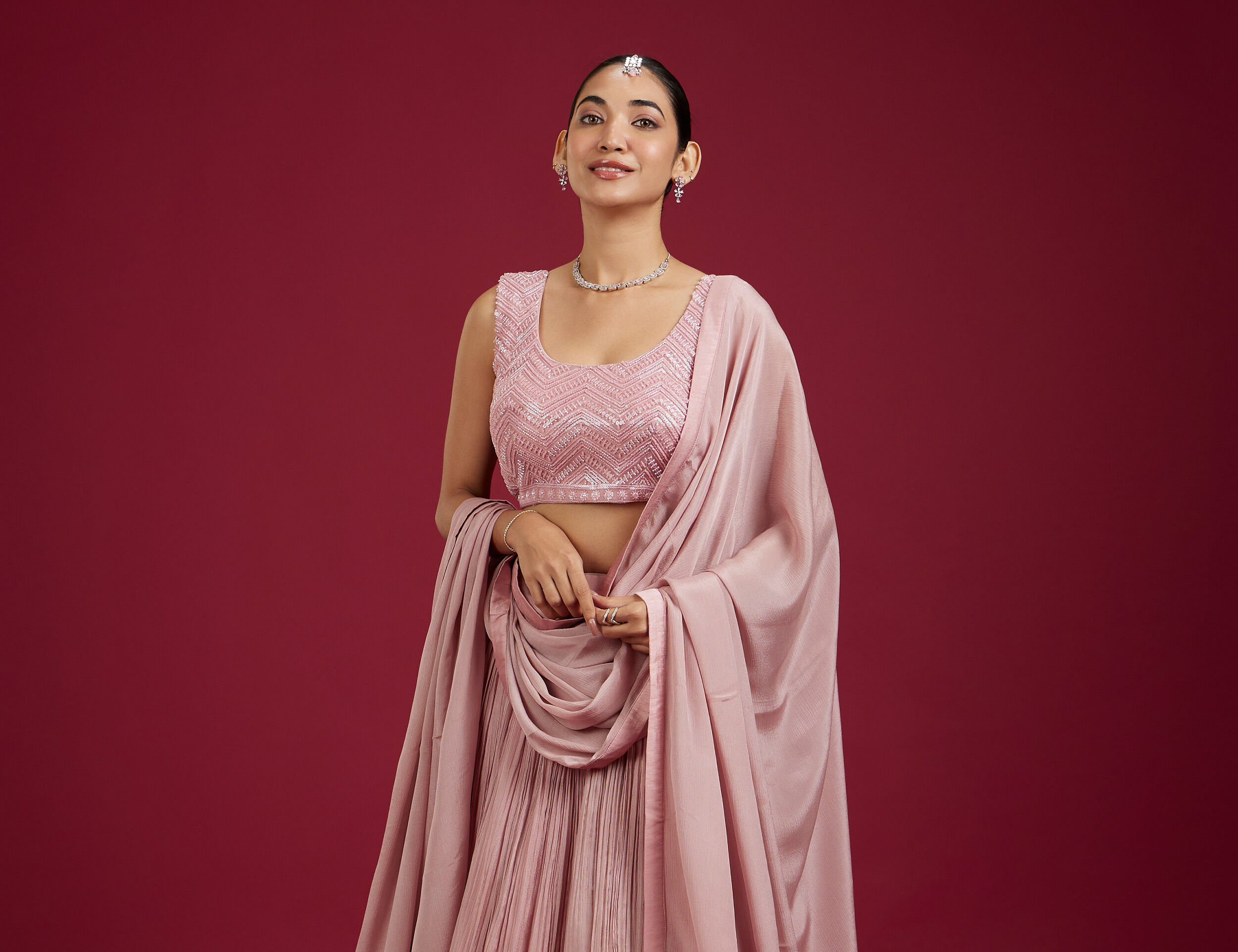 Light Pink Lehenga with Metallic Sequin Embroidery 